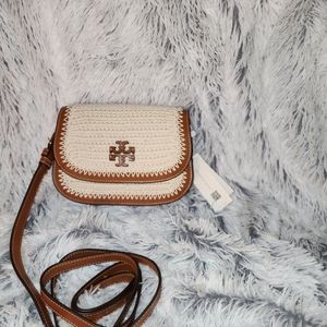 NWT Tory Burch Britten Crochet Small Saddle Bag